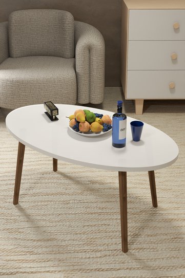 Turned Wooden Leg Oval Coffee Table - White