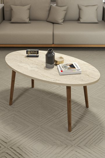 Turned Wooden Leg Oval Coffee Table - Ecru