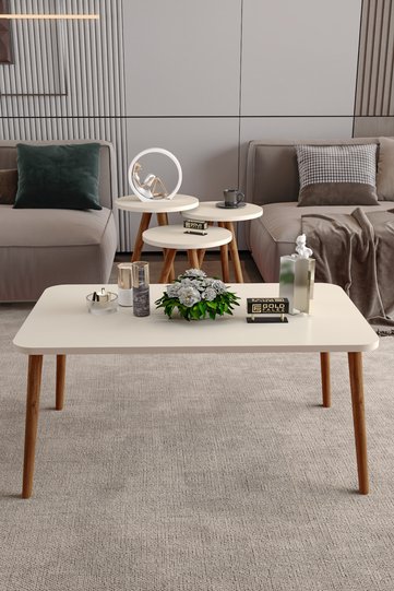 Square Coffee & Nesting Table Set Turned Wooden Legs - Cream