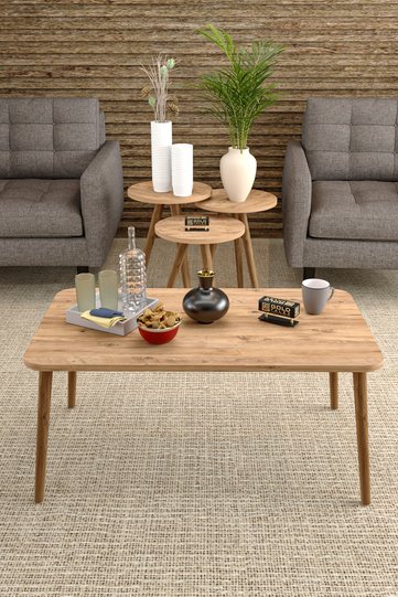 Square Coffee & Nesting Table Set Turned Wooden Legs - Walnut