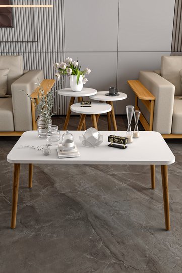 Square Coffee & Nesting Table Set Turned Wooden Legs - White