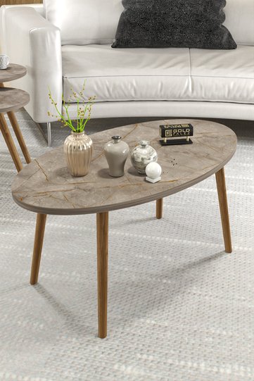 Turned Wooden Leg Oval Coffee Table - Multicolour