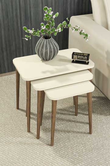 3-Piece Rectangular Nesting Table Set Turned Wooden Legs - Cream