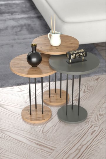 Terra 3-Piece Round Nesting Table Set - Walnut Gordion