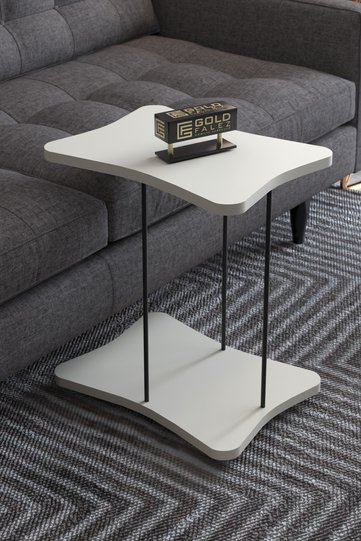 Rectangular Rolling Side Table - White