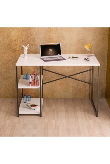 Desk with Side Shelf - White