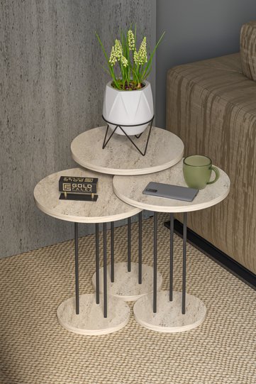 Terra 3-Piece Round Nesting Table Set - Beige
