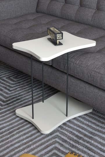 Rectangular Rolling Side Table - Cream