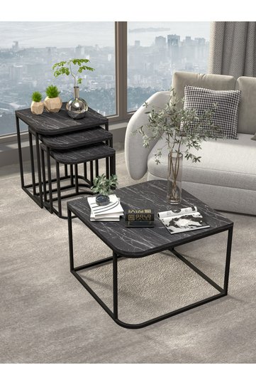Damla Coffee Table and Nesting Table Set Melamine-faced chipboard Black