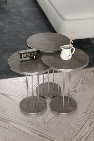 Round Nesting Table Set Metal Legs - Kudum