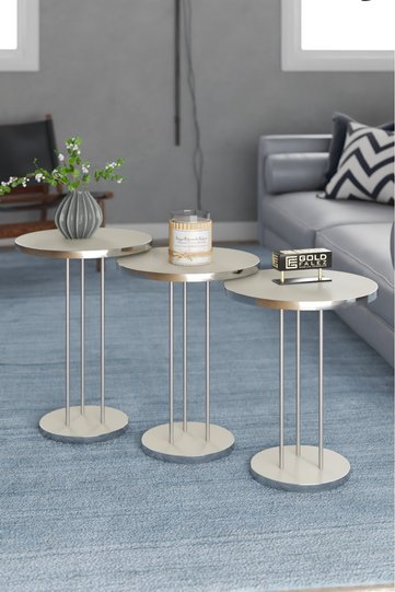Round Nesting Table Set Metal Legs - Silver Cream