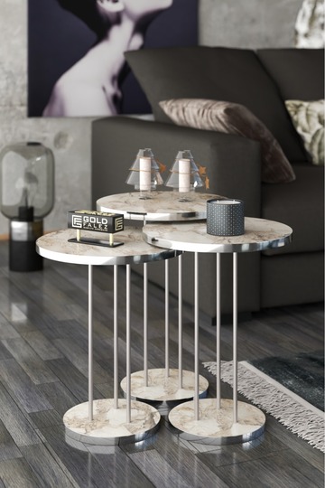 Round Nesting Table Set Metal Legs - Silver Efes