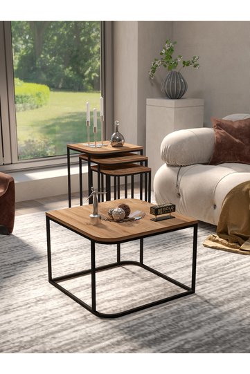 Damla Coffee Table and Nesting Table Set Melamine-faced chipboard Brown