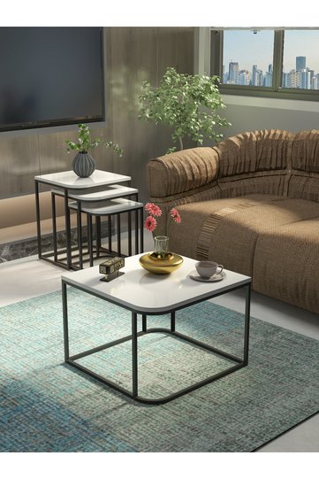Damla Coffee Table and Nesting Table Set Melamine-faced chipboard White