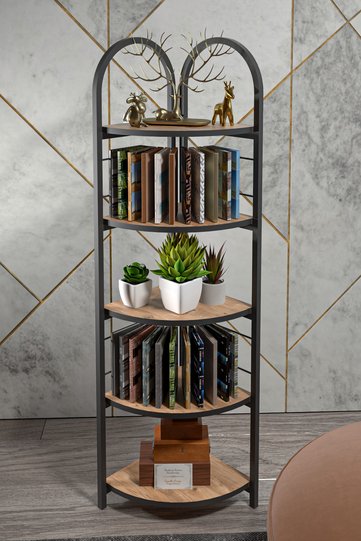 Bohemian Corner Bookcase & Planter Stand - Brown