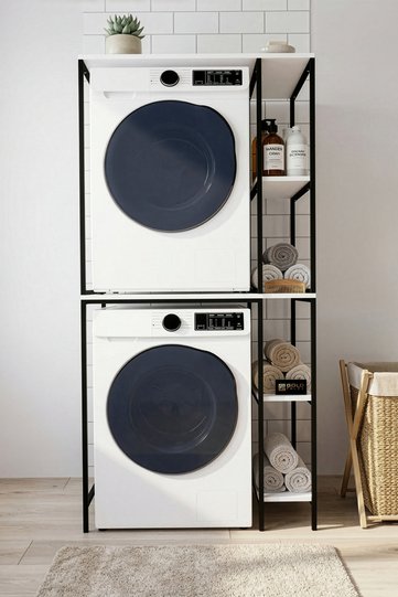 Washing Machine Cabinet with Shelf Metal Legs - Black
