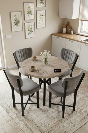 Elma 90 cm Round Dining Table Set - Ecru