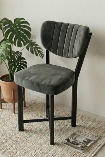 Single Baby Face Fabric Metal Modern Kitchen Chair for Cafe Balcony Office Elma 9815 Anthracite