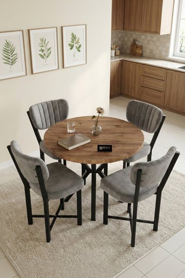 Elma 90 cm Round Dining Table Set - Grey