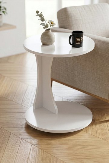 Classic Melamine-faced Chipboard C-Shape Round Side Table, White