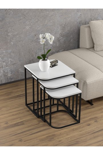 Damla 3-Piece Rectangular Nesting Table Set - White