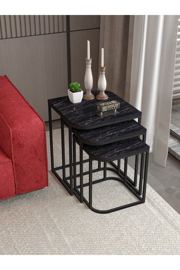 Damla 3-Piece Rectangular Nesting Table Set - Black