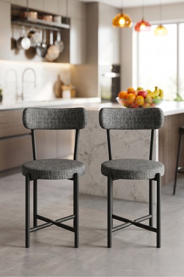 2-Piece Linen Fabric Metal Leg Modern Kitchen Chair for Cafe Balcony Office Teddy 9813 Anthracite