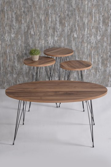 Round 4-Piece Table Set Wire Legs - Walnut