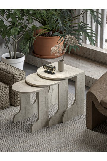 Setro 3-Piece Round Nesting Table Set - Ecru