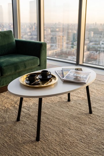 Oval Coffee Table Metal Legs - White
