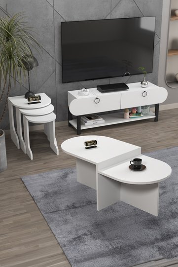 Setro 6-Piece Table and TV Unit Set Melamine-faced Chipboard White