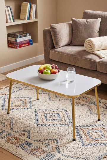 Rectangular Coffee Table Gold Metal Legs - White