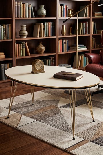 Coffee Table Ellipse Twin Gold Cream Wire Legs