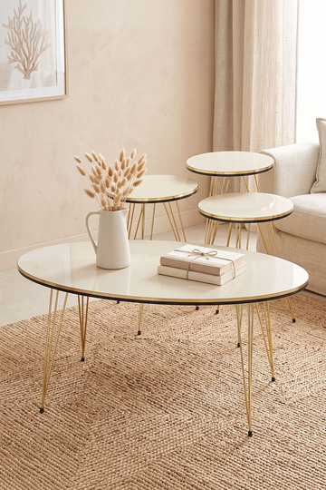 Round 4-Piece Table Set Gold Wire Legs - Cream 1