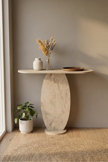 Modern Decorative Console Table 7031, for Entryway, Hallway, Corridor, Living Room, Travertine