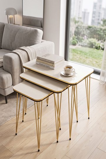 Double Gold White Wire Nesting Table