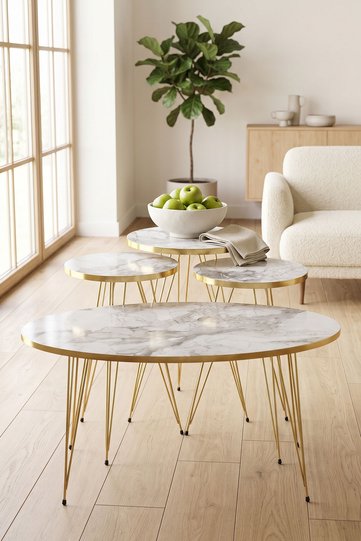 Nesting and Coffee Table Elliptical Set Gold Efes Wire-legged