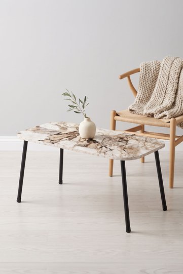 Rectangular Coffee Table Metal Legs - White Marble Effect