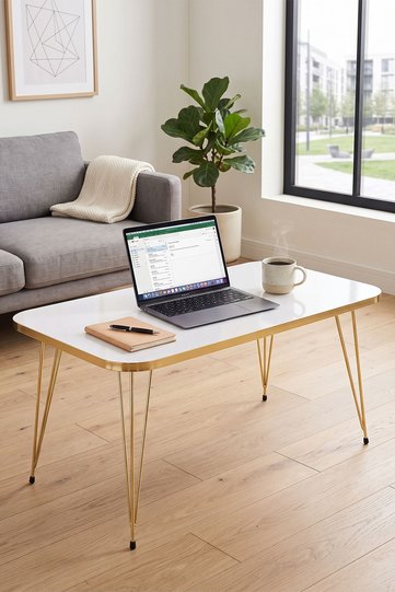 Square Gold White Wire Coffee Table