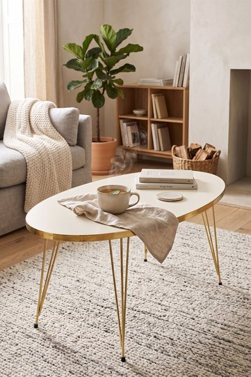 Coffee Table Ellipse Gold Cream Wire