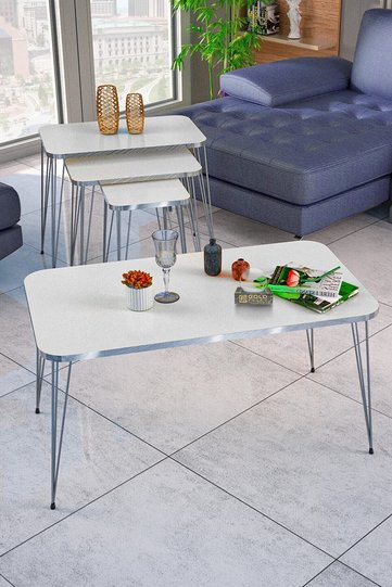 Goldfalez Coffee Table and Nesting Tables Set, Melamine-faced chipboard, White