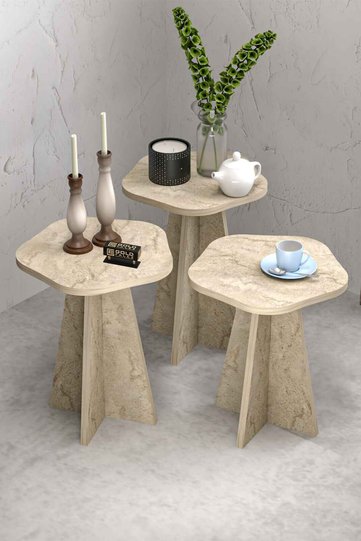Cicek Geometric Nesting Table Set - Beige