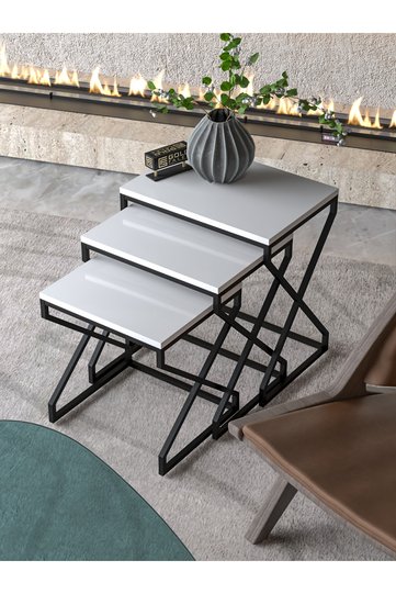 3-Piece Square Nesting Table Set V-Shaped Legs - White