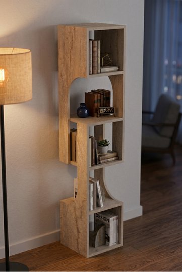 5-Tier Modern Multi-purpose Wooden Decorative Bookcase for Living Room Office 7065 Travertine
