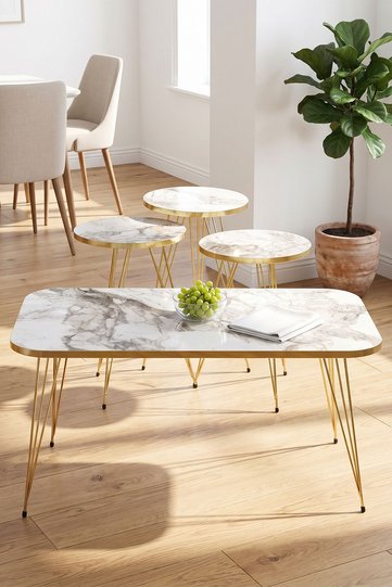 Nesting Table and Coffee Table Set Gold Efes Wire