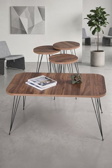 Rectangular 4-Piece Table Set Wire Legs - Walnut