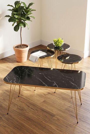 Nesting Table and Coffee Table Set Gold Bendir Wire