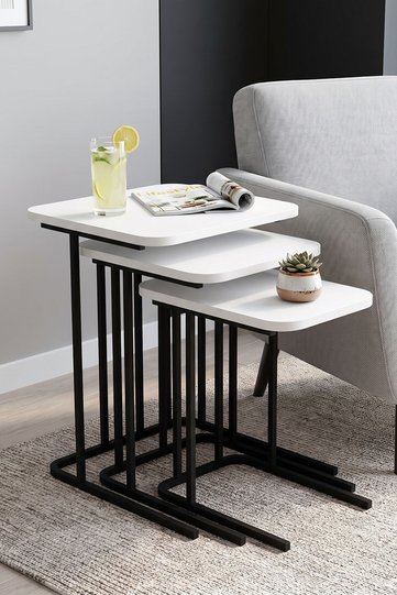 Zino 3-Piece Nesting Table Set Melamine-faced chipboard White
