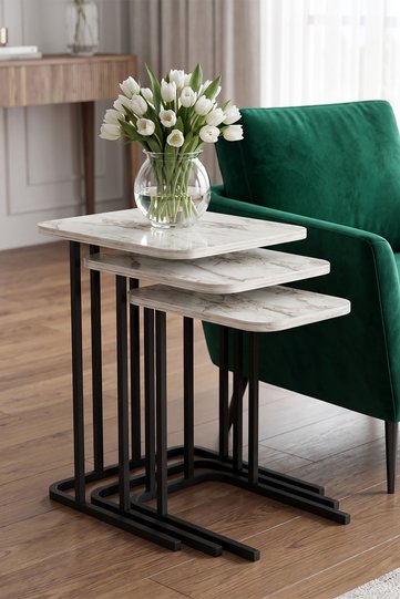 Zino 3-Piece Nesting Table Set Melamine-faced chipboard Ecru
