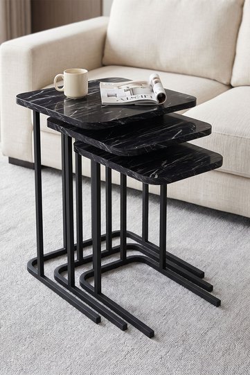 Zino 3-Piece Nesting Table Set Melamine-faced Chipboard Black